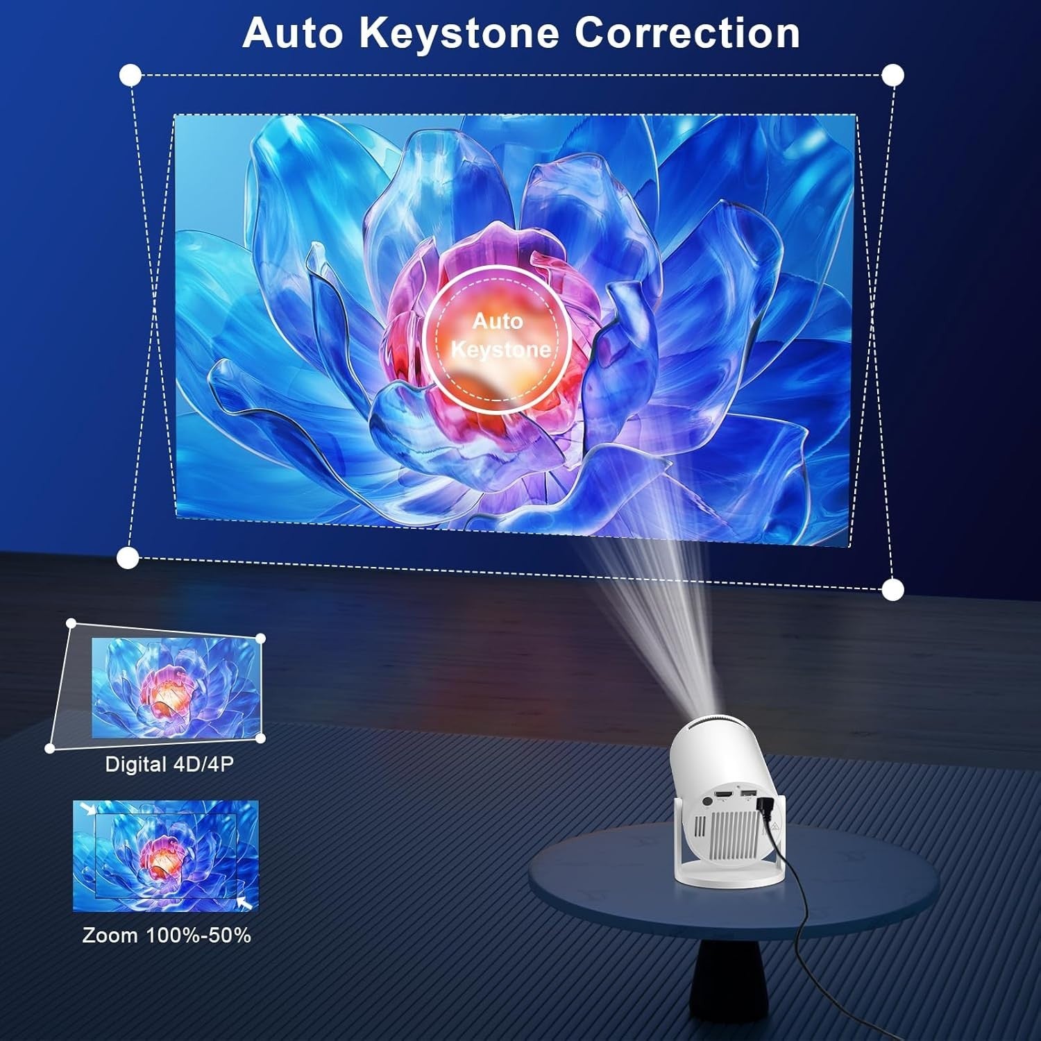 1080P WiFi 6 Mini Projector 4K Support Bluetooth Short Throw Portable