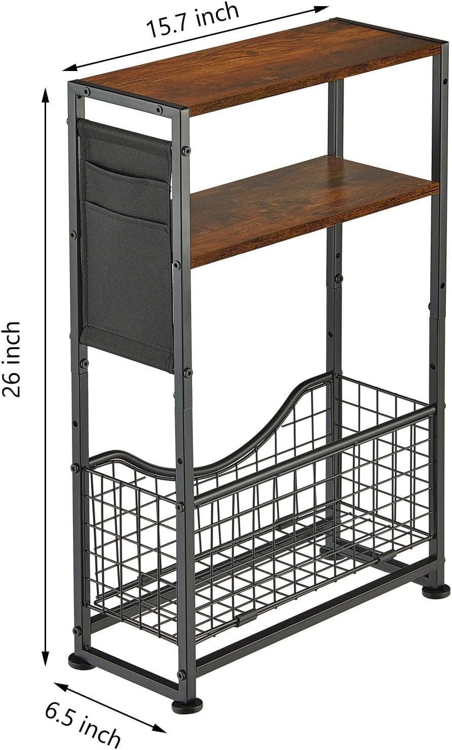 3-Tier Narrow Side Table 30x30x50 cm | Slim End Table w/ Magazine & Fabric Stora