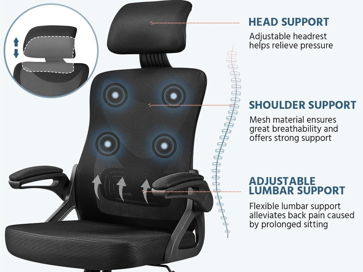 Ergonomic Mesh Office Desk Chair High Back Headrest Lumbar Support Black Rolling