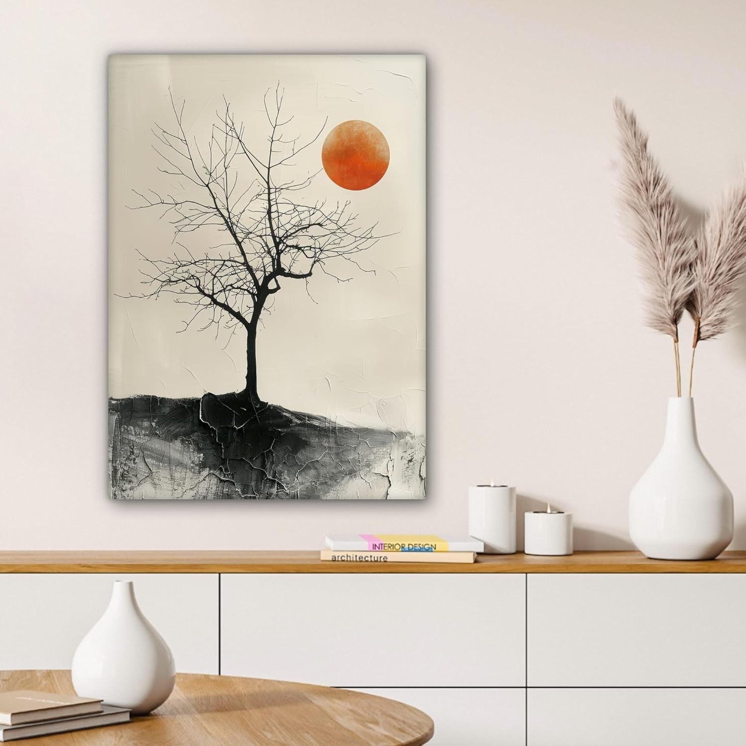 Tree Moon Canvas Wall Art 50x70cm Framed Modern Nature