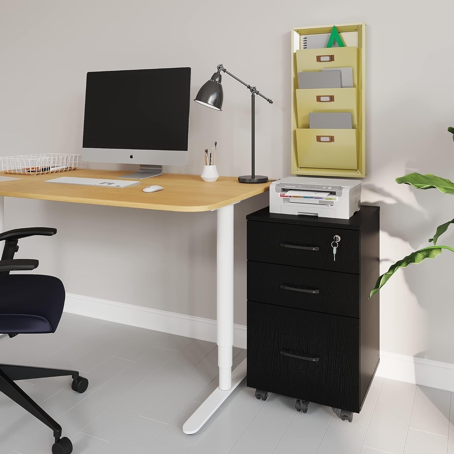 Black Locking Rolling File Cabinet 3 Drawer Under Desk Storage