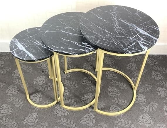 Stackable Round Nesting End Table Set Black Wood Coffee Side Bedside Lamp Desk