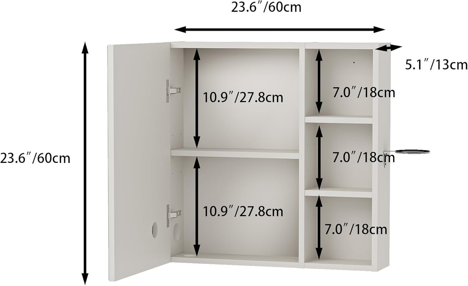 LED Bathroom Mirror Cabinet 60x15x60cm Wall Storage Light Demister Shelf