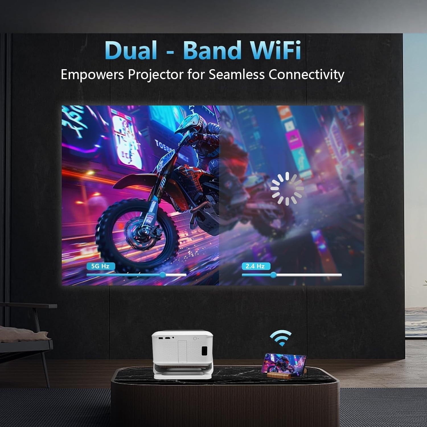 Smart 1080P Projector Netflix Android WiFi 6 Bluetooth Auto Focus