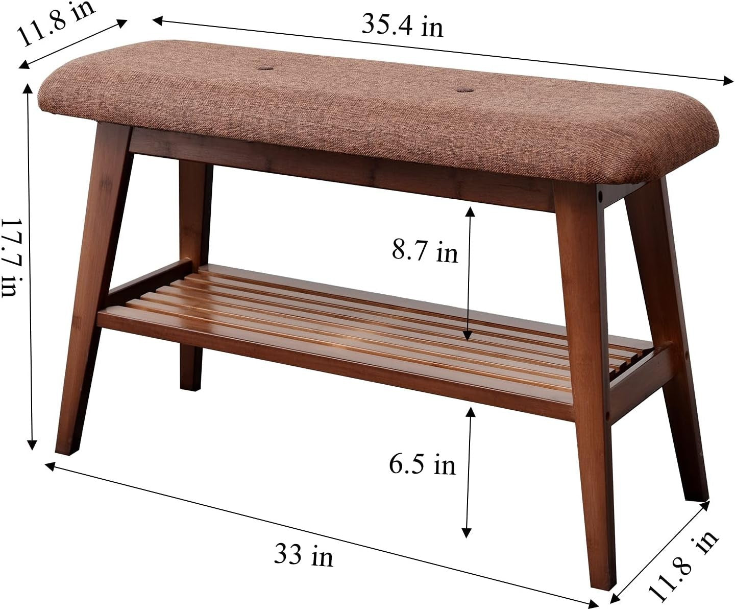 Wooden Entryway Shoe Bench with Cushion & 2-Tier Storage Rack 90cm Brown