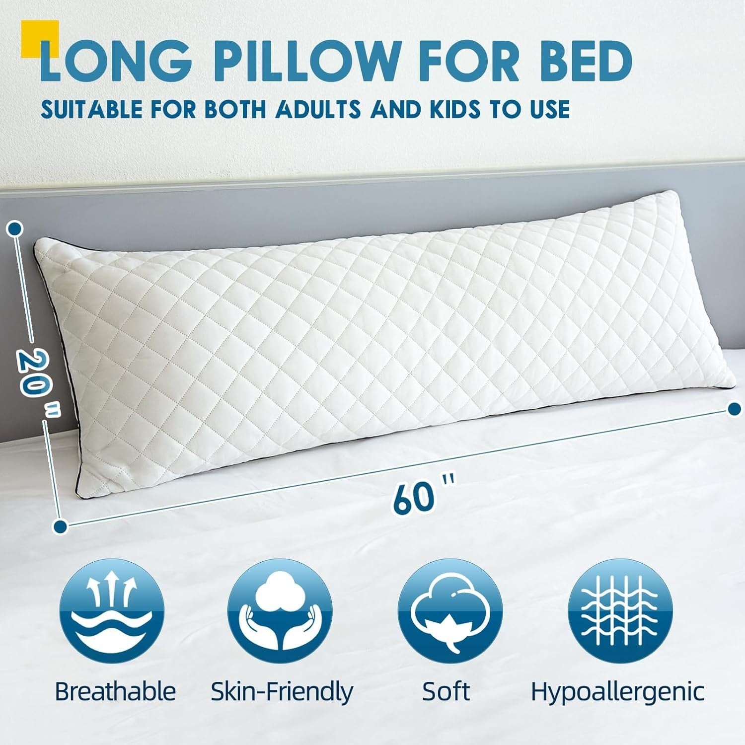 Memory Foam Body Pillow 20x60 Firm Full Support for Side Sleepers