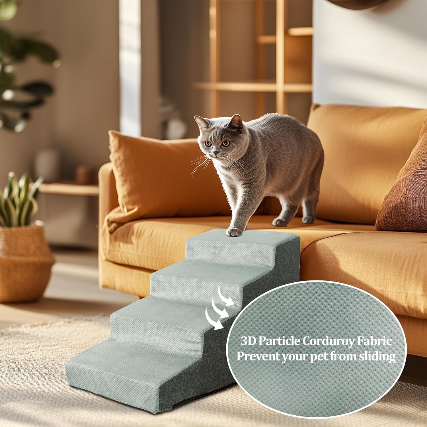 4 Step Dog Stairs for Bed Non Slip Pet Ramp High Foam