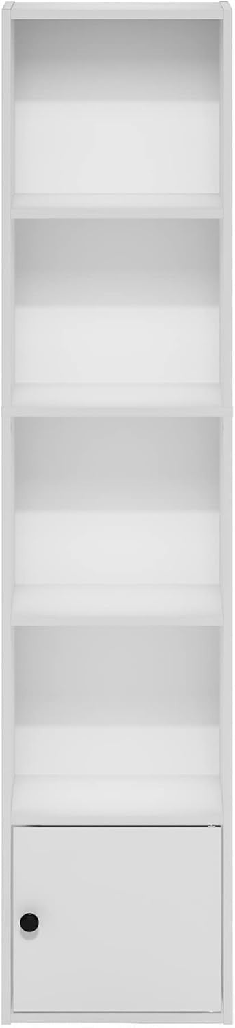 5-Tier White Bookshelf with 1 Door Storage Cabinet Modern Display Shelf