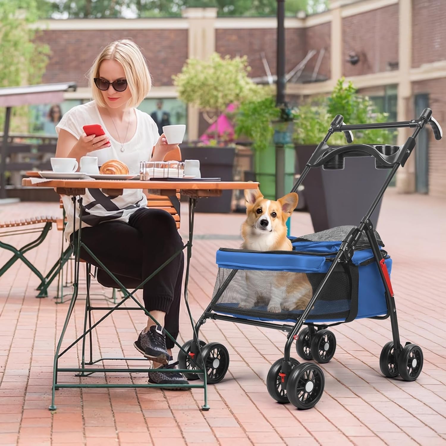 Pet Stroller for Dogs & Cats 4 Wheel Foldable Travel Pram Brake