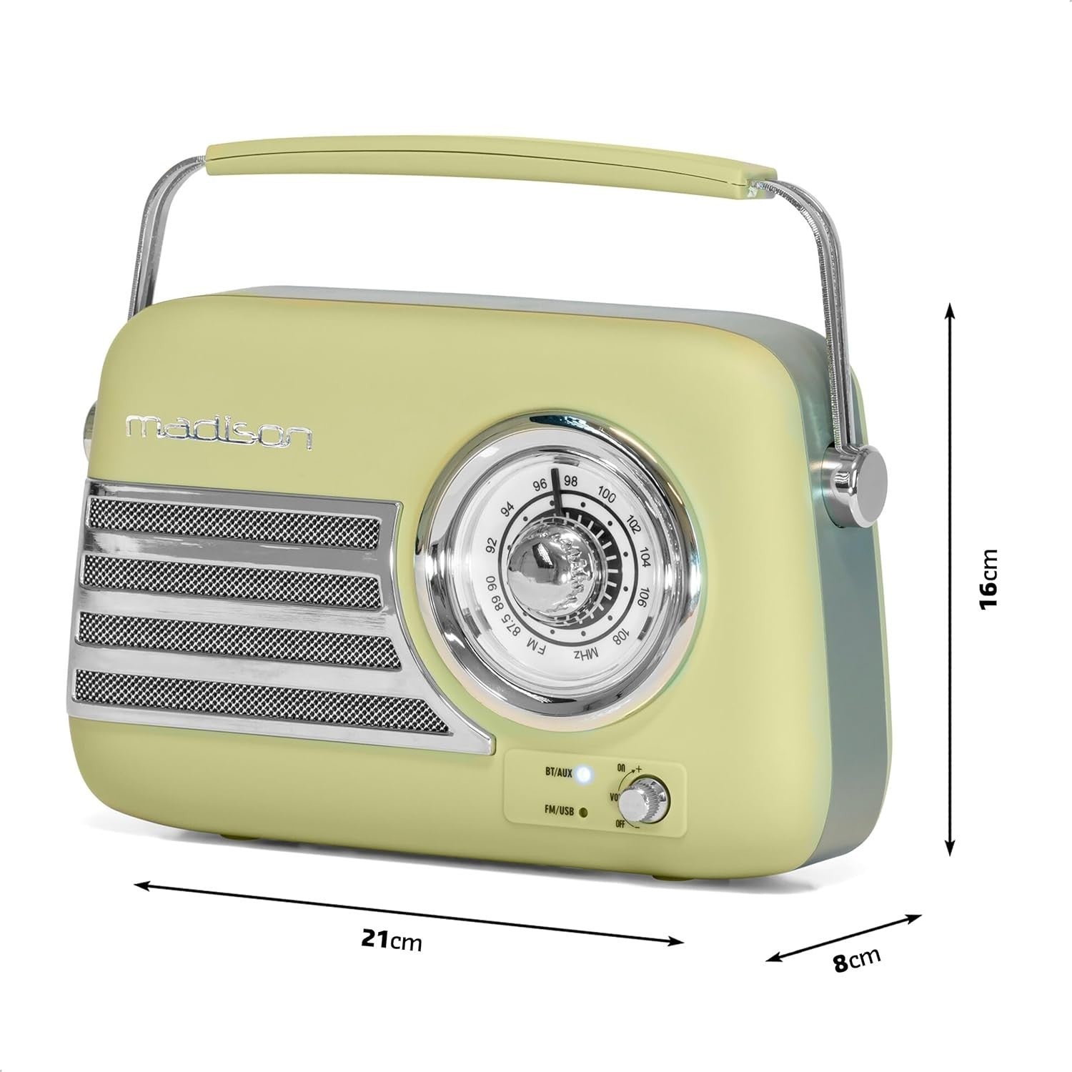 Vintage FM Radio 30W Bluetooth USB AUX Long Battery Retro Olive Green
