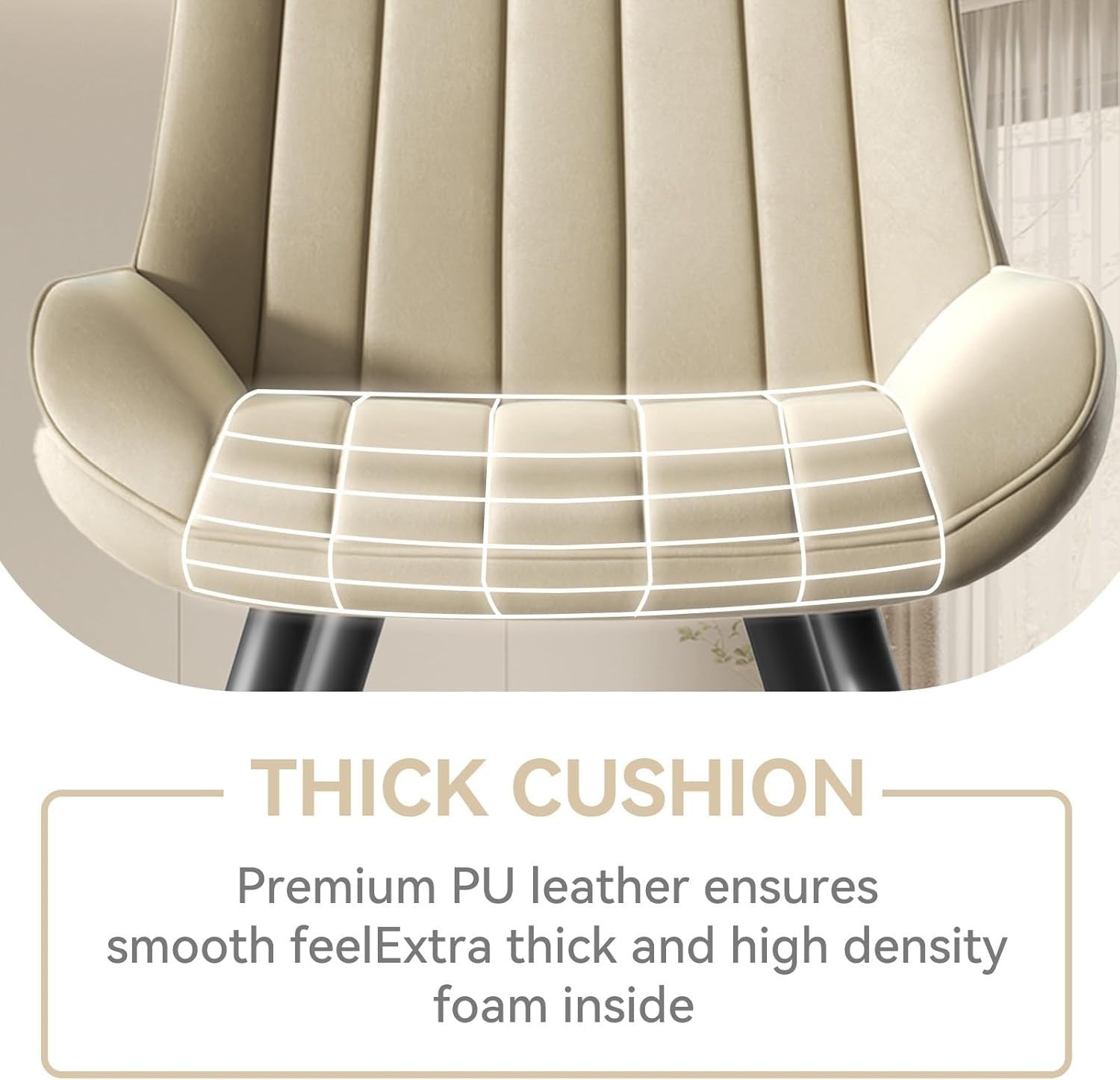6 Beige Dining Chairs Fabric Upholstered Modern Metal Legs Padded Seat