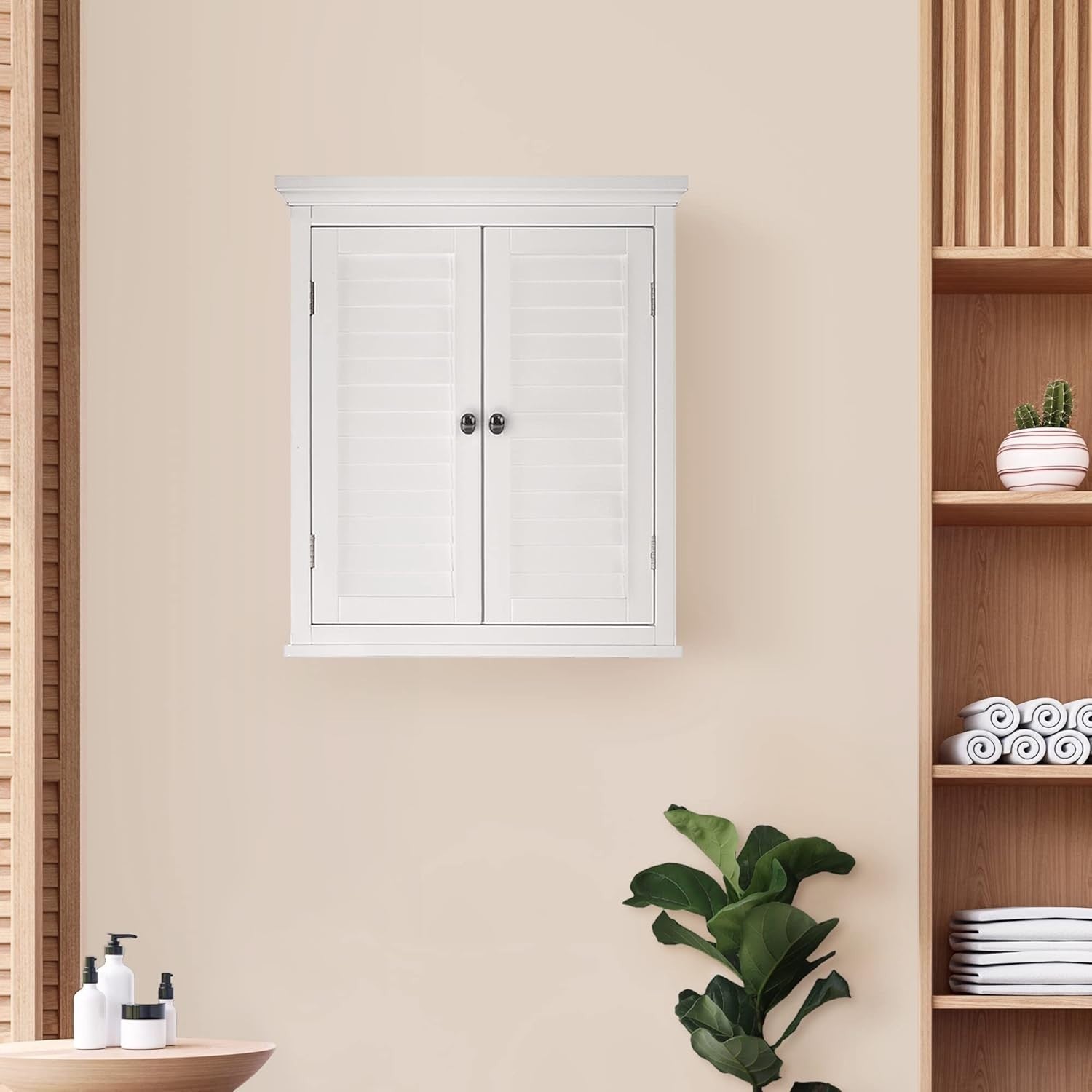 Wall-Mounted Bathroom Cabinet with Removable Shelf & Double Doors, White