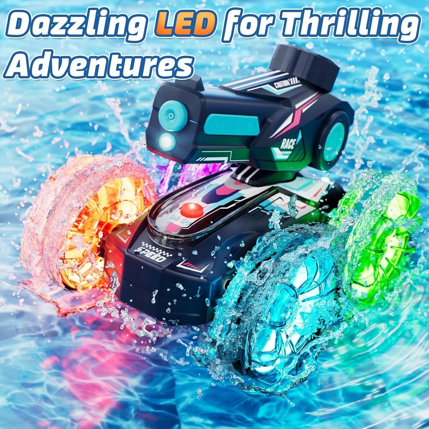 3-in-1 Amphibious RC Car with Water Gun & LED Lights – Kids Outdoor Toy