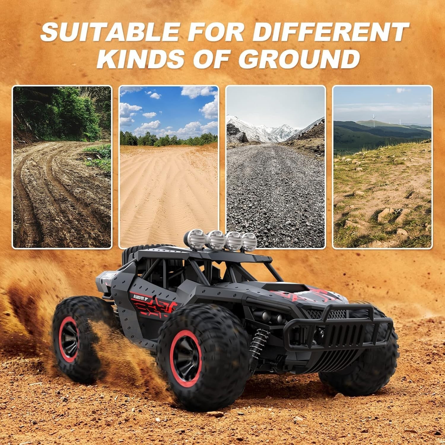 25KM/H RC Car 1:16 2.4GHz Off-Road Monster Truck with 2 Batteries 70min Play Gif