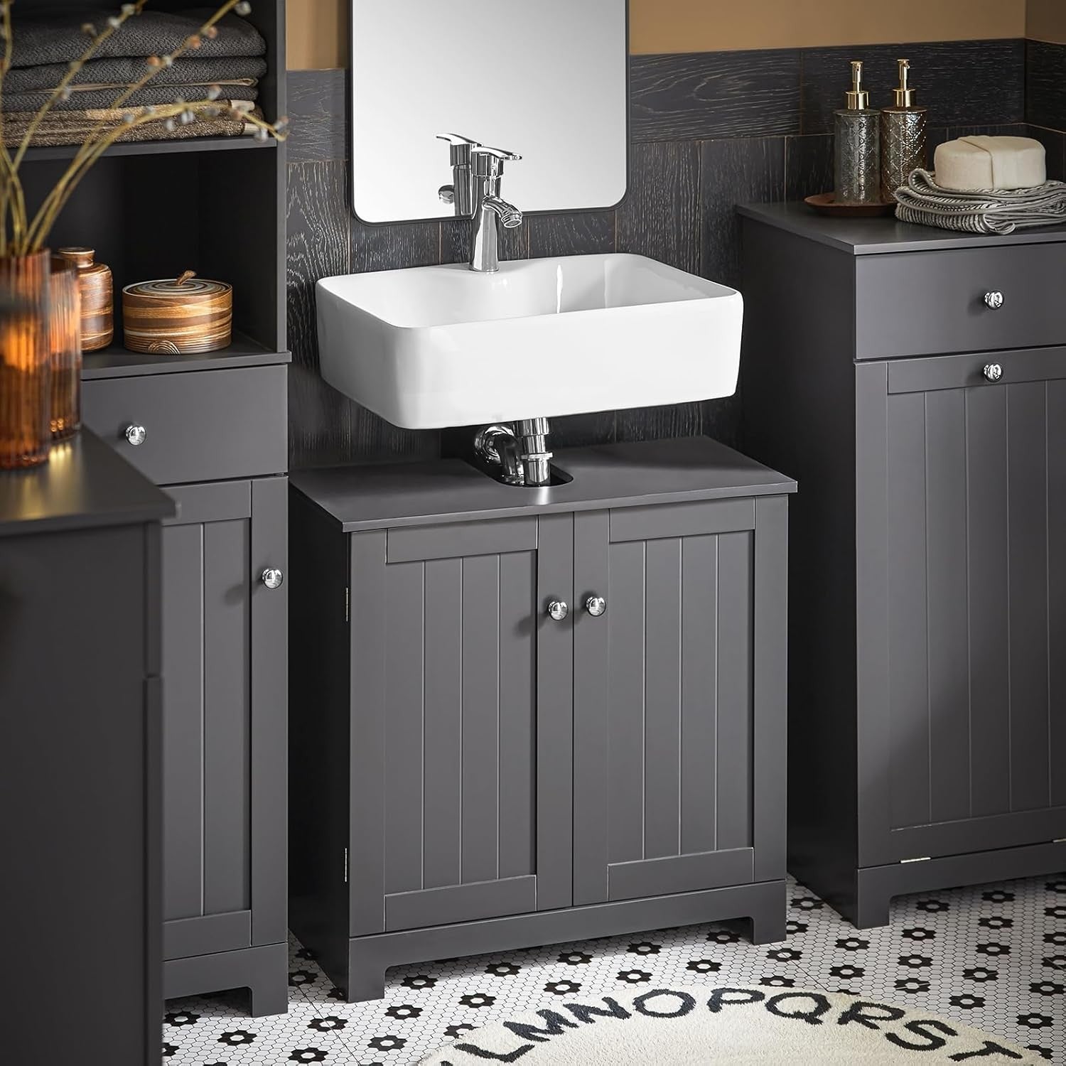 Dark Grey Bathroom Vanity Unit Under Sink Storage Cabinet Cupboard with Shelf