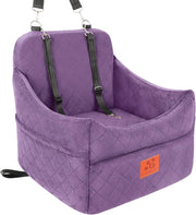 Memory Foam Dog Car Booster Seat Washable Travel Bed Safety Belts