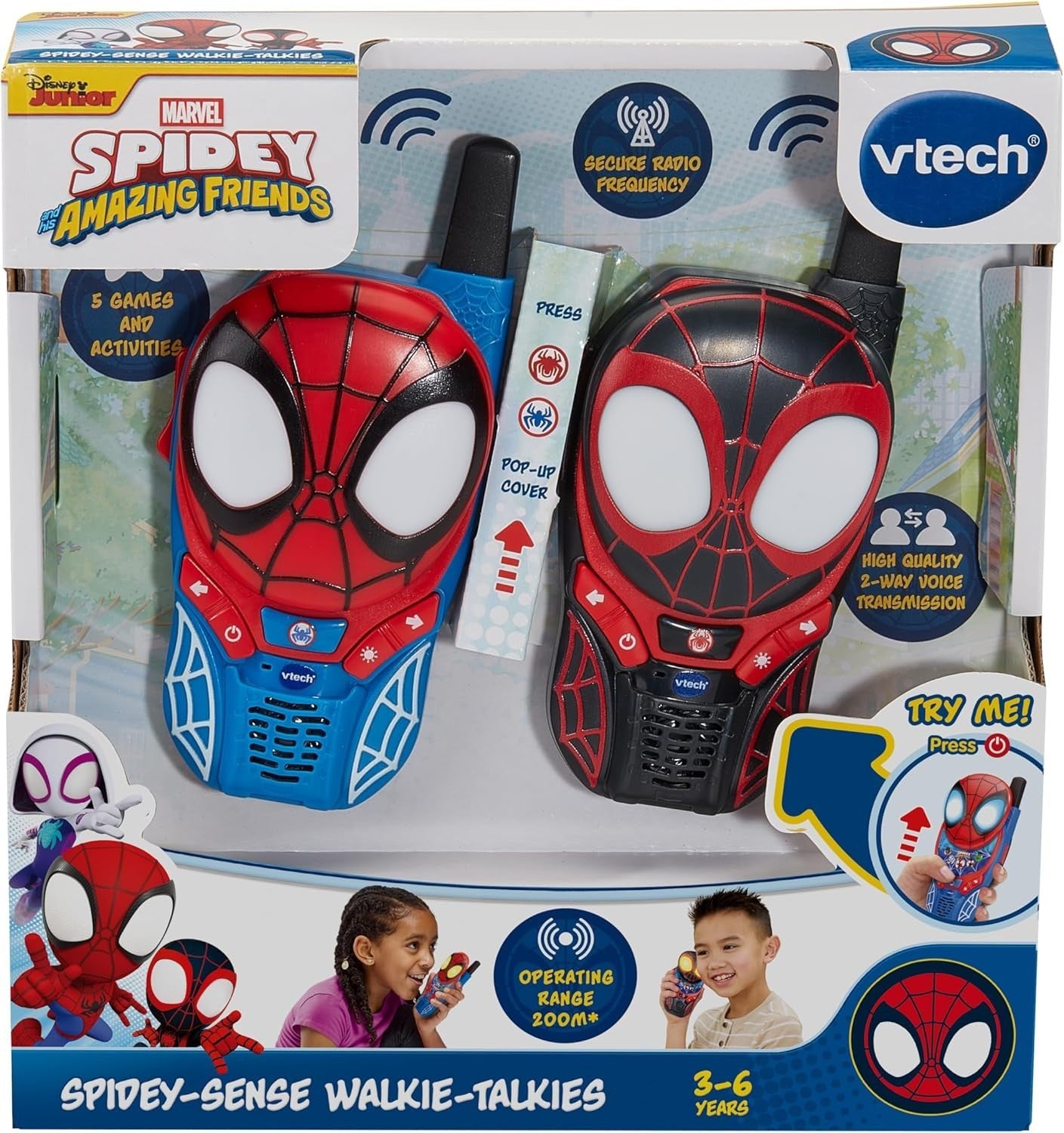 Kids Spidey Walkie Talkies 2 Pack Light Up Toys 200m Range Gift
