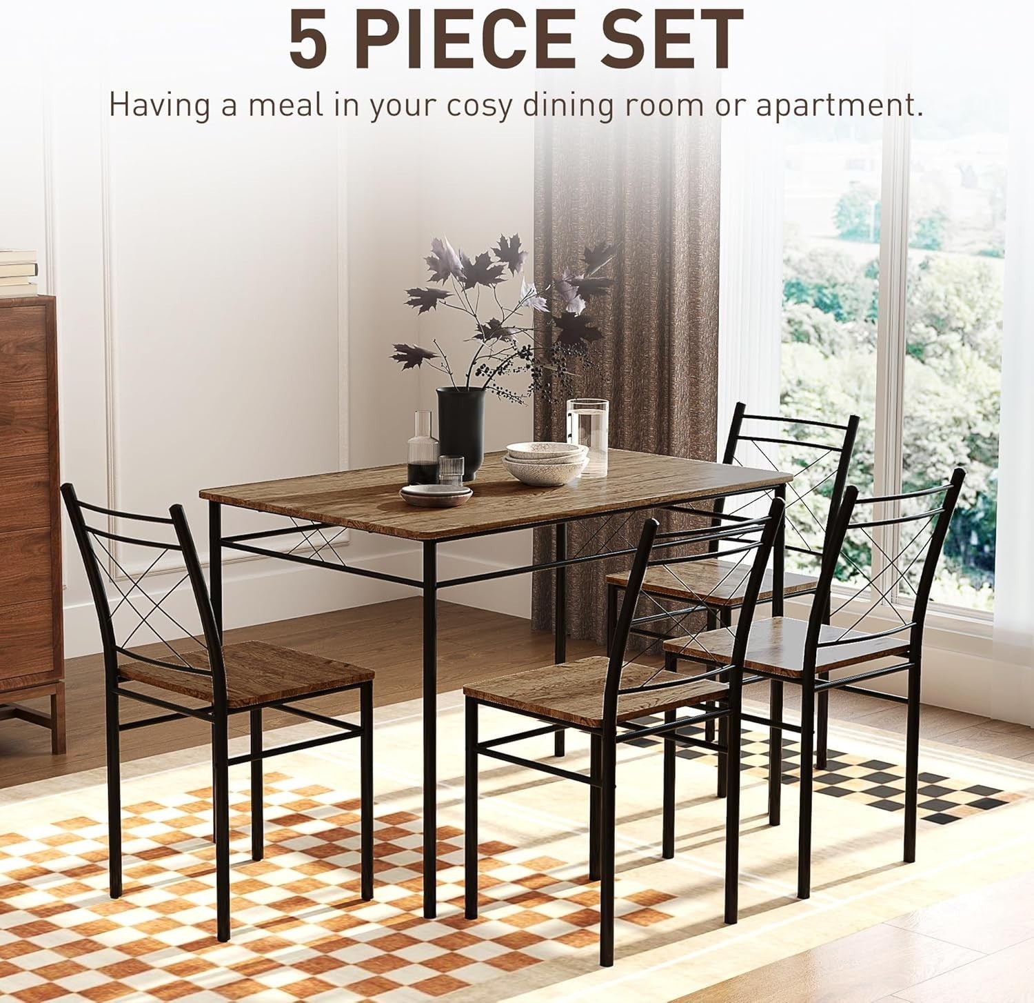 Compact Oak Dining Table & 4 Chairs Set – Space Saving, Modern Steel Frame