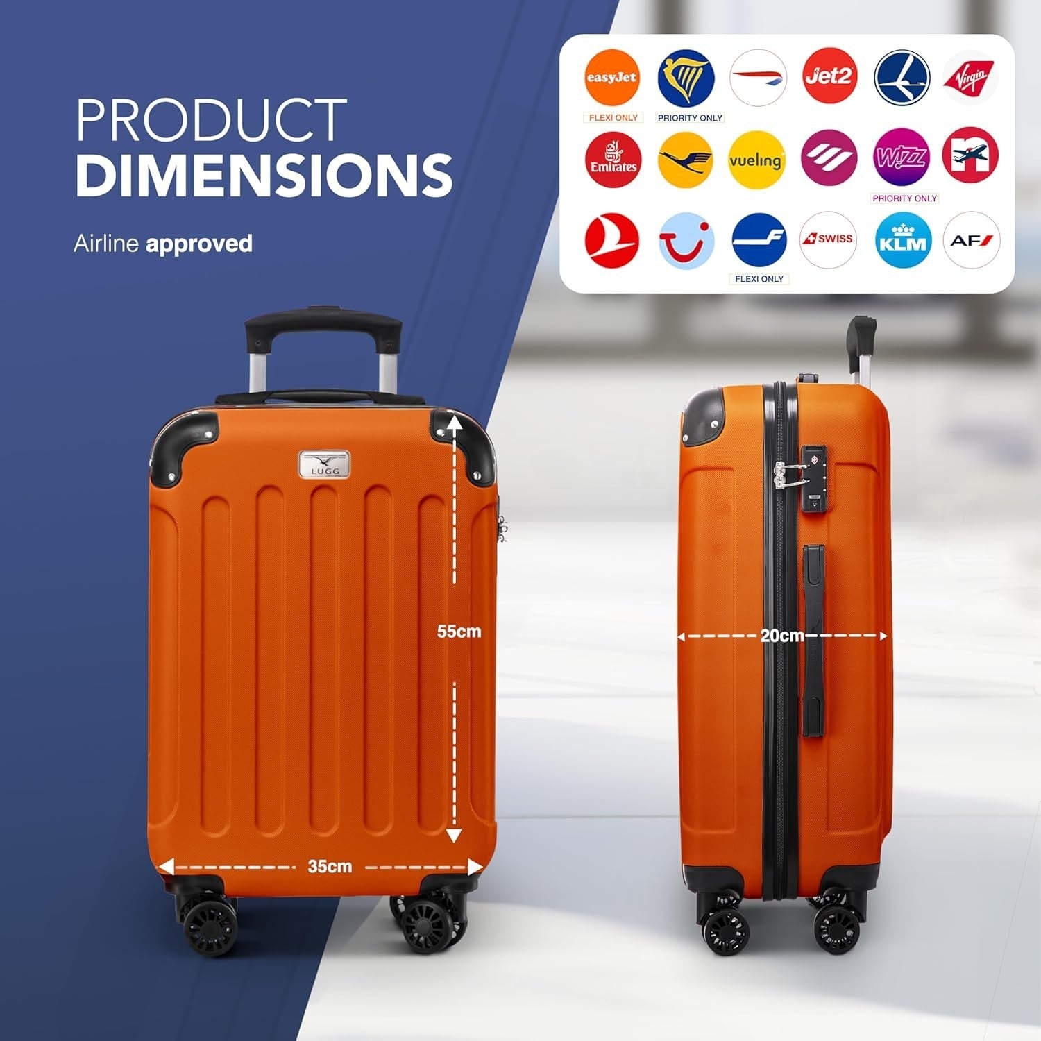 20” Cabin Carry On Suitcase Lightweight ABS 4 Wheel Overhead Approved