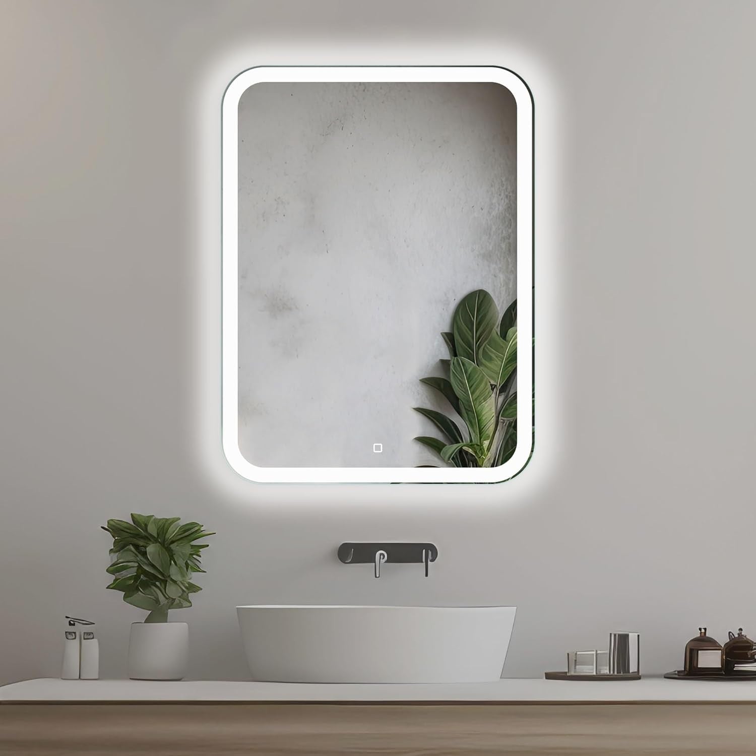 LED Bathroom Mirror 50x70cm Anti-Fog Touch Sensor, Natural White Glow