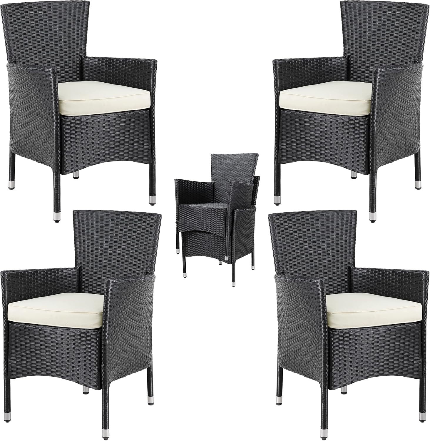 Luxury Rattan Patio Chairs Set of 4 Cushioned Stackable Outdoor Armchairs