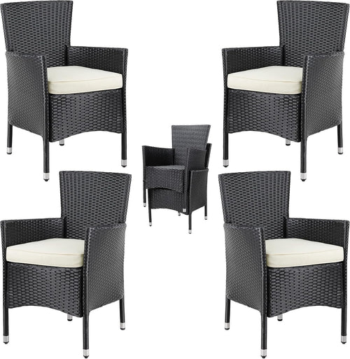 Luxury Rattan Patio Chairs Set of 4 Cushioned Stackable Outdoor Armchairs