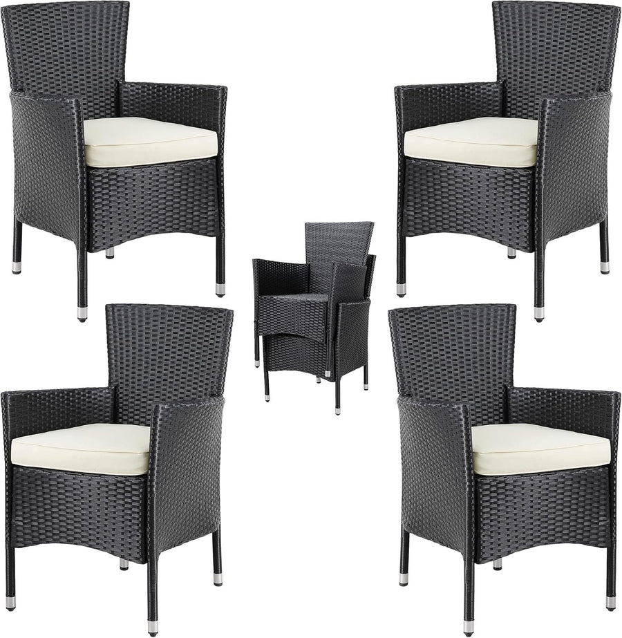 Luxury Rattan Patio Chairs Set of 4 Cushioned Stackable Outdoor Armchairs