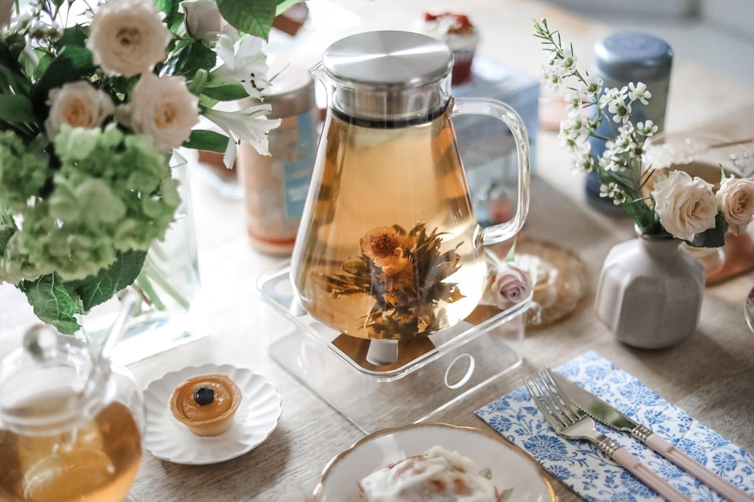 Glass Tea Maker Kettle 40oz Stovetop Safe Loose Leaf Tea Pot Filter
