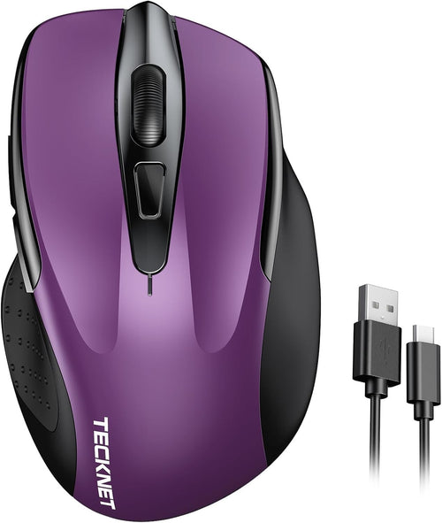 Purple Rechargeable Wireless Mouse 4800DPI Silent Ergonomic USB Laptop PC