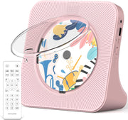 Bluetooth CD Player w Speakers FM Radio LCD Remote USB AUX Pink