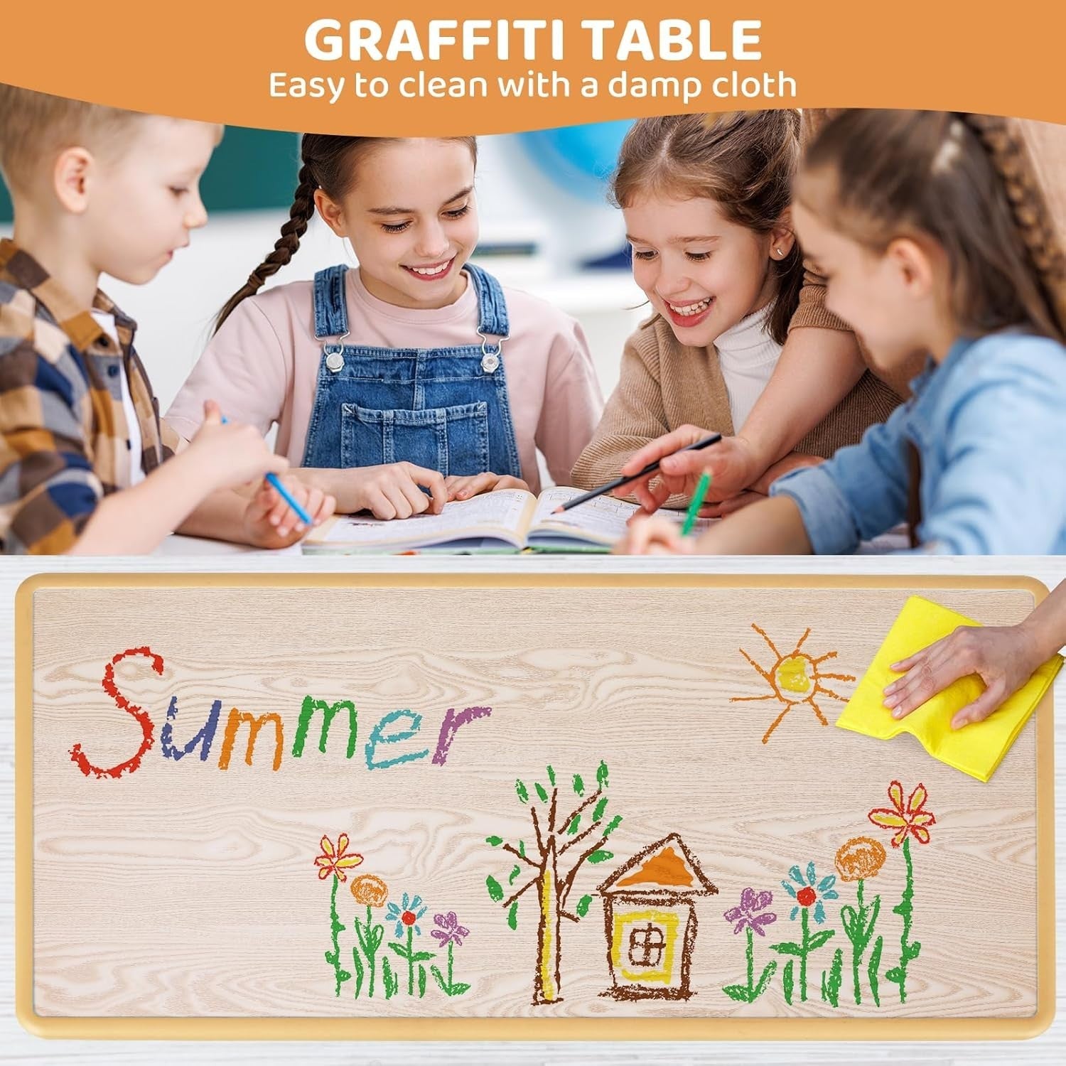 Kids Table and 6 Chair Set – Adjustable Height, Easy Clean, Ages 2–10