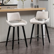 Modern Oatmeal Bar Stools Set of 2 | Chenille Seat, Solid Wood Frame