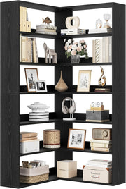 6-Tier Tall Corner Bookshelf Black 180cm L-Shaped Storage Rack