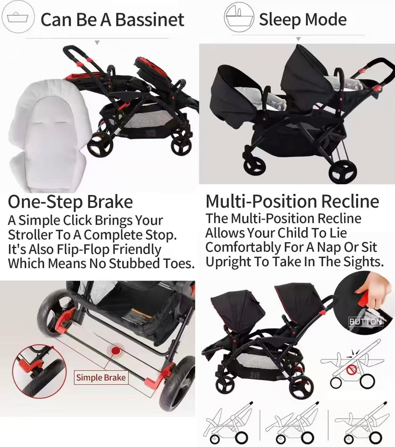 Twin Baby Pram 2 in 1 Double Pushchair Reversible From Birth to 22kg
