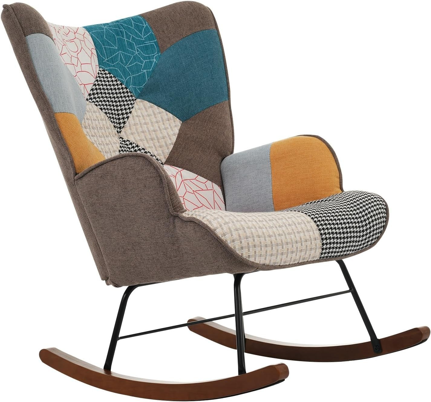 Ergonomic Rocking Chair with Neck Pillow & Footstool, Solid Wood Legs