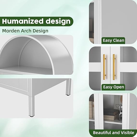 Tall Black Arched Pantry Shelf – Open Display Cabinet with Drawer 185cm