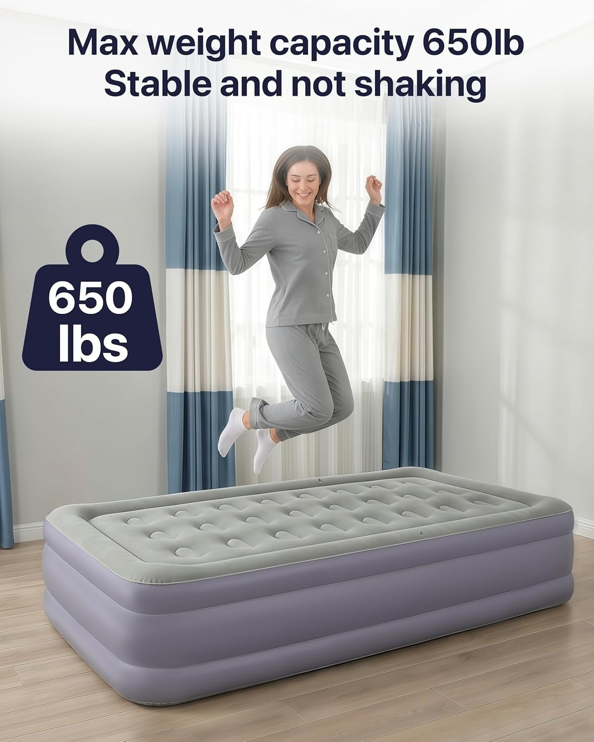 Single Twin XL Air Mattress 50cm Inflatable Bed w/ Headboard & Cup Holder