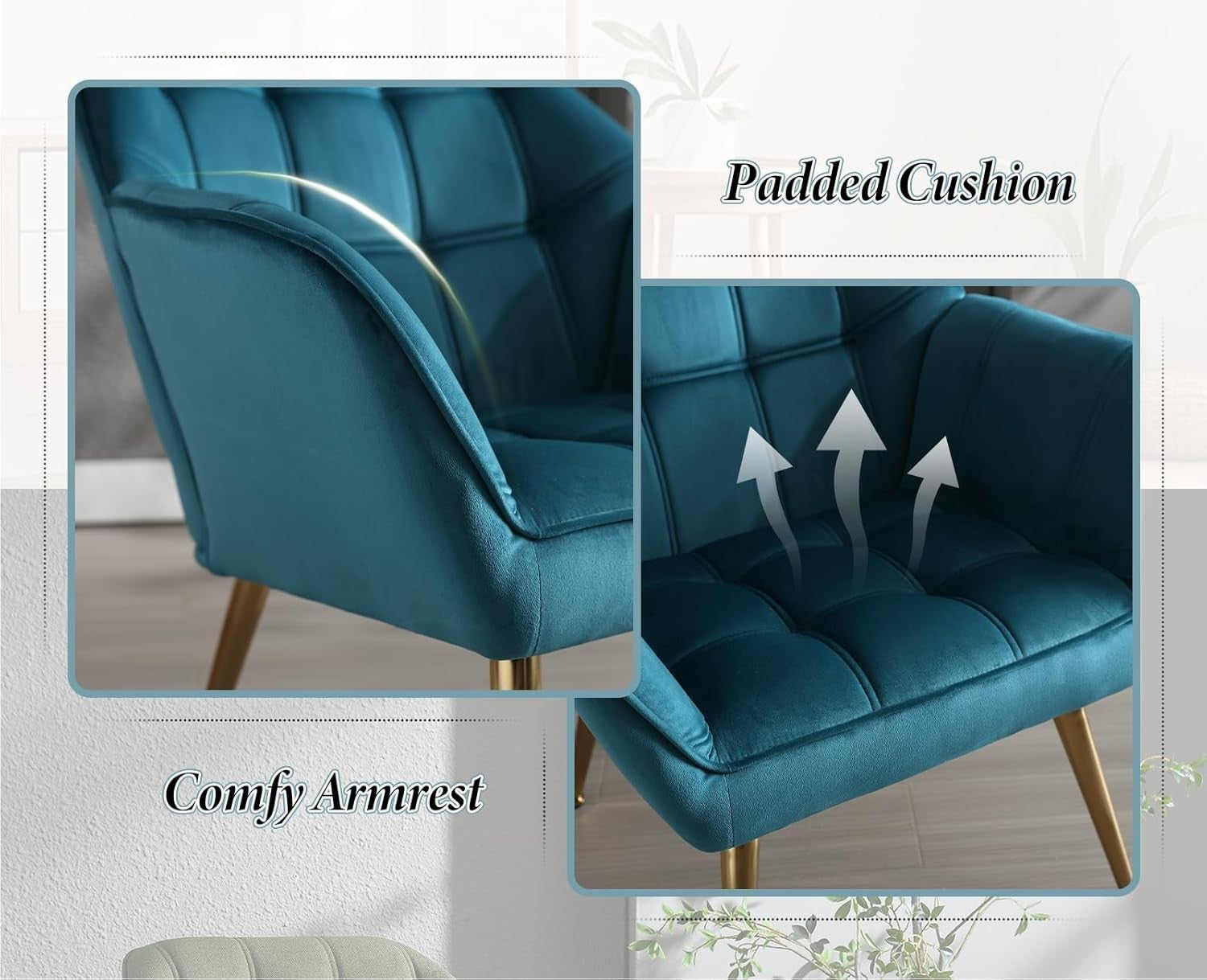 Velvet Accent Armchairs Set of 2 Lounge Tub Chairs Modern Blue Metal Legs