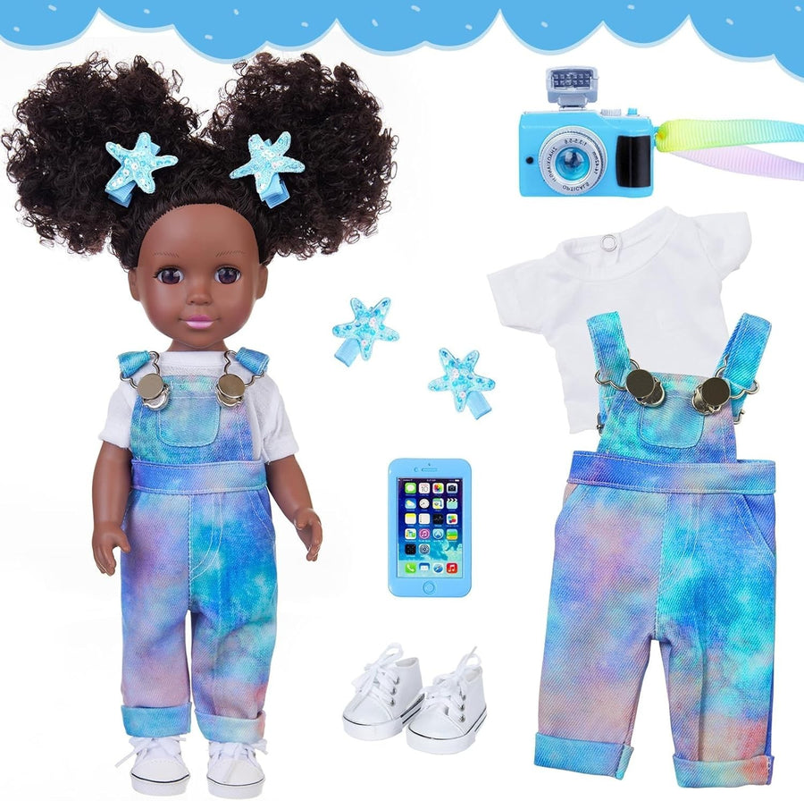 14 Inch Black Baby Doll Silicone Poseable w Clothes Accessories