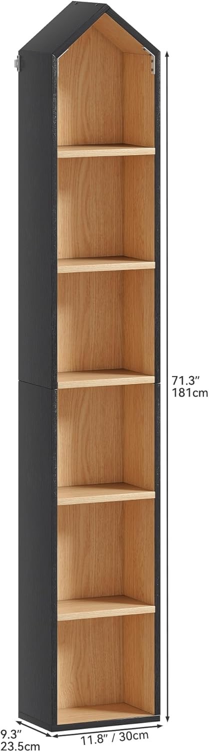 2PCS Tall Narrow House-Shaped Bookshelf 6-Tier Corner Storage Display Unit