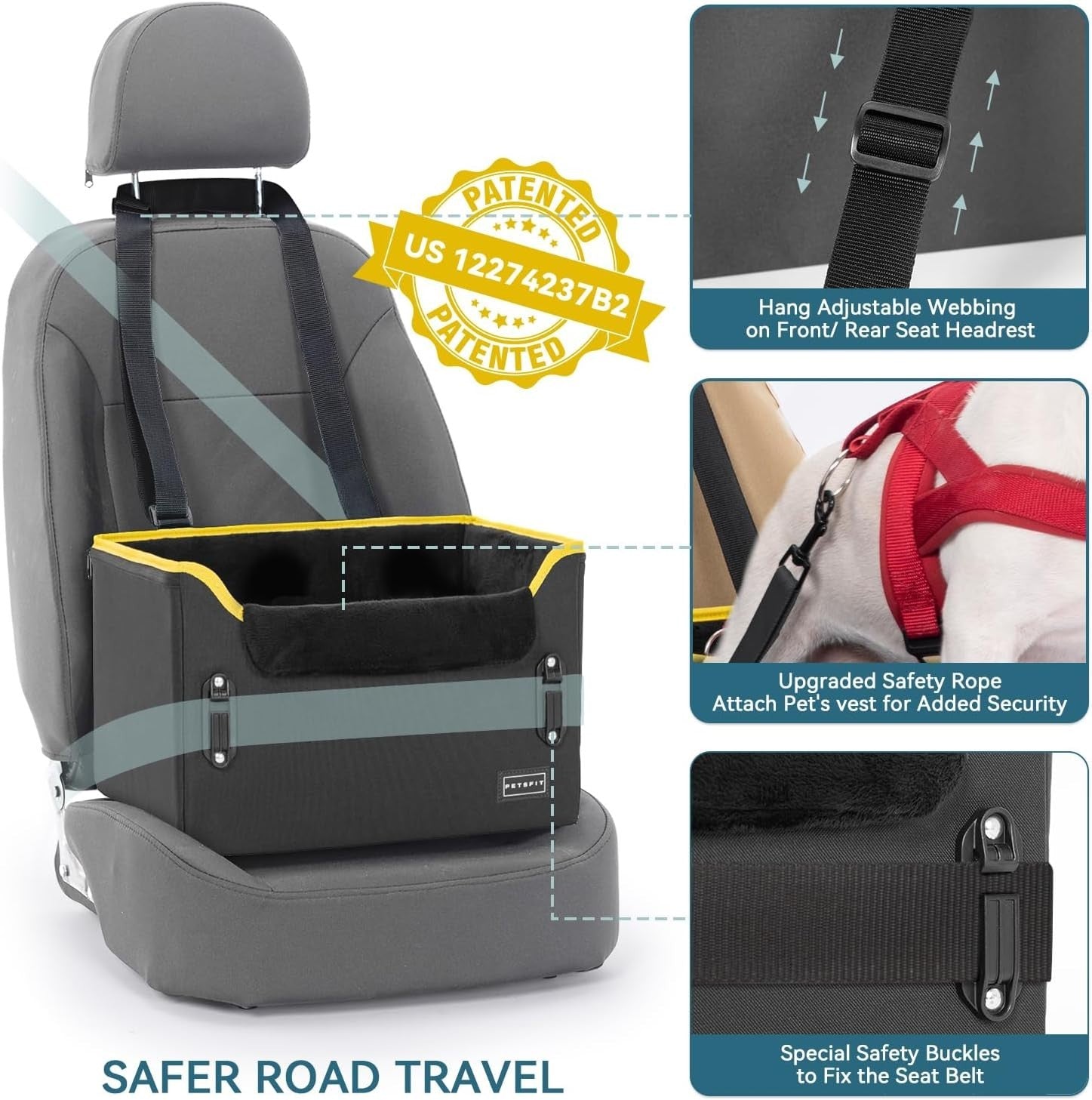 Small Dog Booster Car Seat Waterproof Travel Bed Safety Leash Black