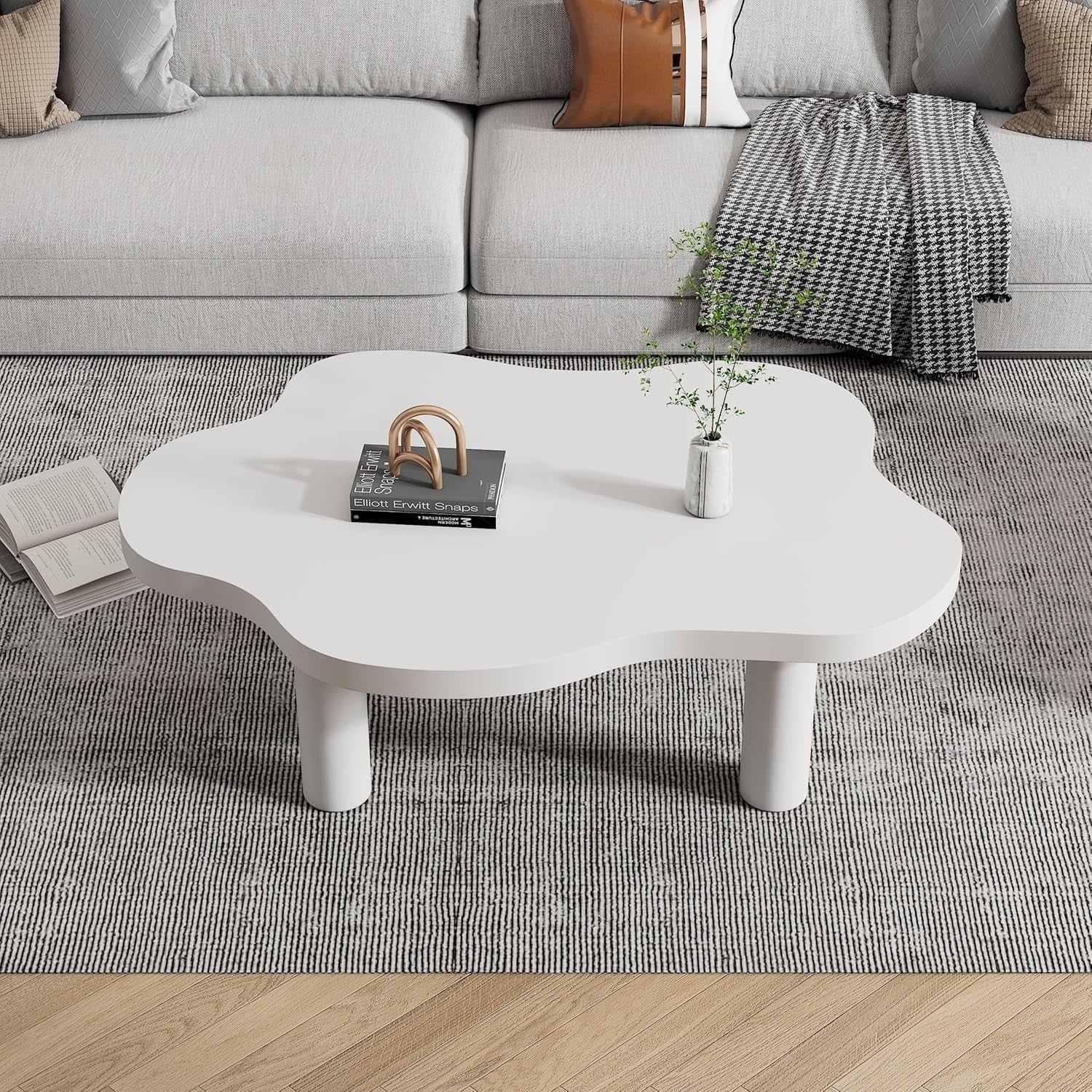 Stylish Cloud-Shaped Wooden Coffee Table, Space-Saving & Easy Assembly 100cm