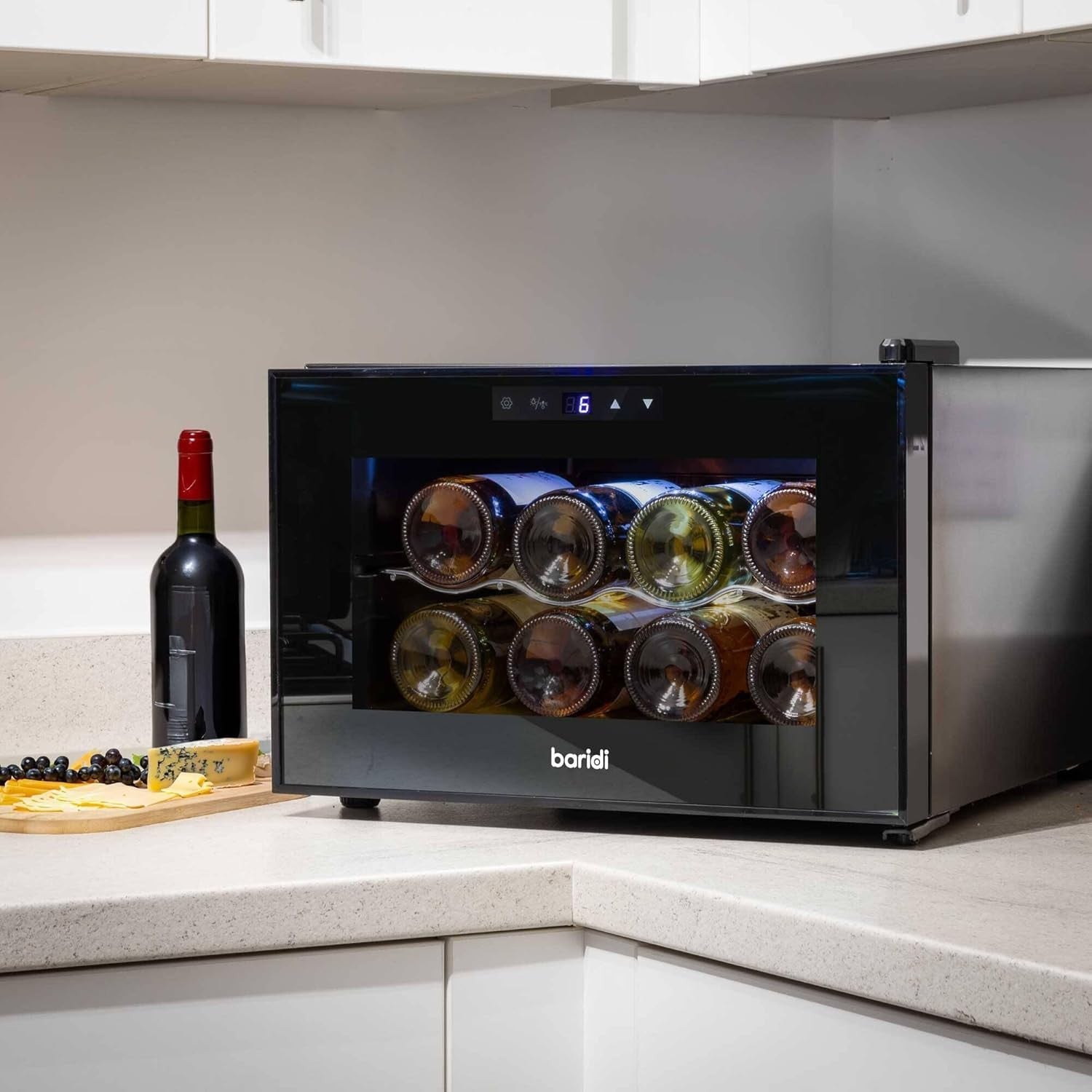 8 Bottle Wine Cooler Tabletop Fridge Touch Control LED Glass Door Quiet