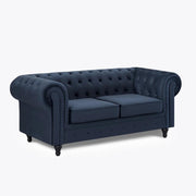 Midnight Blue Velvet Chesterfield Sofa 2 Seater Tufted Scroll Arms Couch