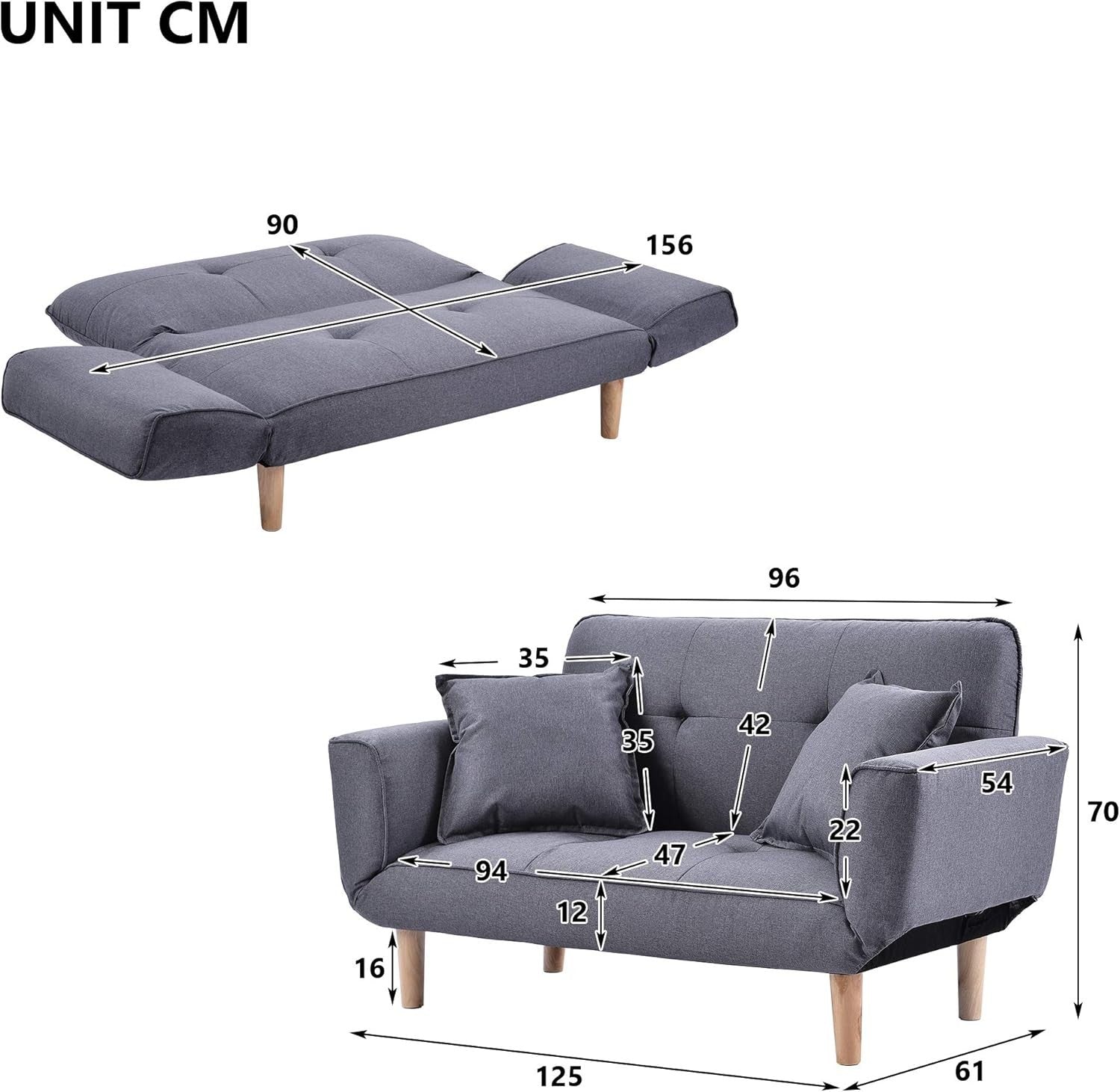 2 Seater Sofa Bed Light Grey Compact Couch Recliner for Small Spaces