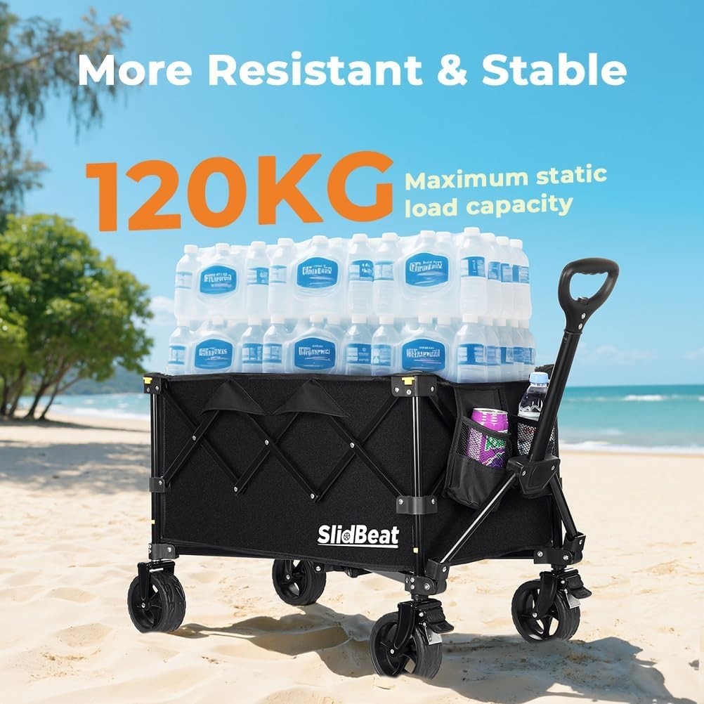 100L Heavy Duty Folding Festival Trolley Big Wheel Camping Garden Wagon 220lbs