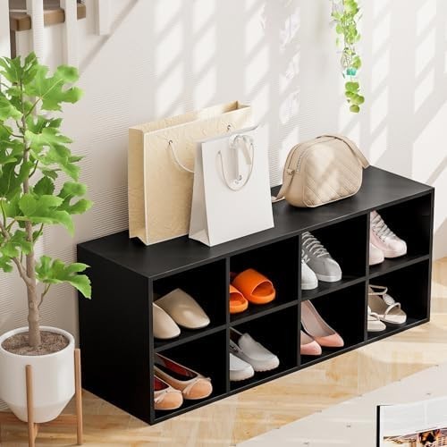 Modern Shoe Bench with 8 Compartments Storage Rack Seat for Hallway Bedroom