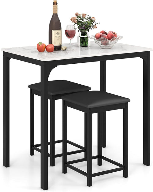3 Piece Breakfast Bar Table Set with Stools Small Space Dining Table White