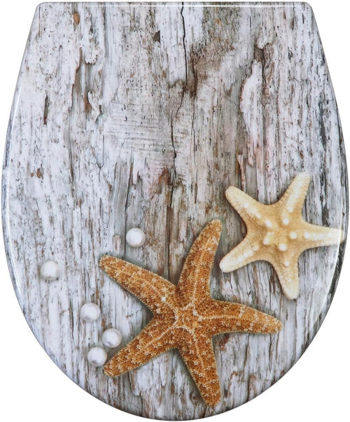 Soft Close Toilet Seat Duroplast Quick Release Top Fix Sea Star Pattern 45x37cm