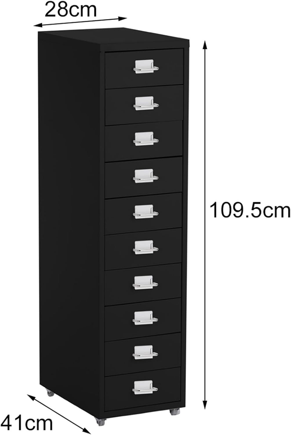 Black Mobile Filing Cabinet 8 Drawer 109cm Rolling Office Storage